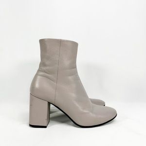 BALENCIAGA Leather Block-Heel Ankle Boot Grey